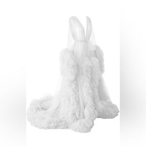 Elegant Women's Tulle Maternity Photoshoot/ Bridal Lingerie Robe Sheer Long